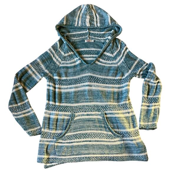 Faherty Hooded Sweater XS/S Blue Stripe, Linen Bamboo, Fall Coastal Cottagecore - Picture 5 of 7